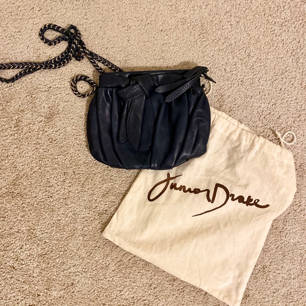 JUNIOR DRAKE Navy Leather Crossbody Bag
